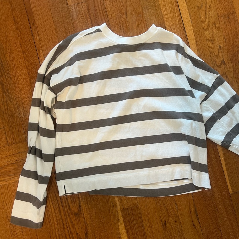 AYR Gray and White Striped Long Sleeve Tee